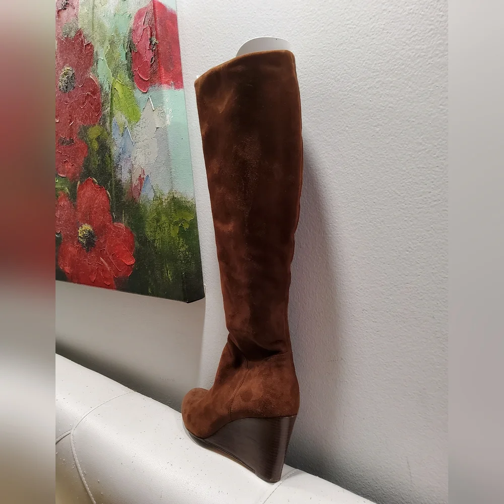 Cole Haan Brown Suede Cora Wedge Tall Boots Size 6,5